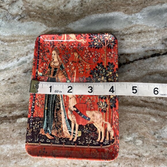 Italian Trinket Dish Renaissance Lady & The Unicorn Melamine 4x6 Medieval Art - Picture 4 of 4